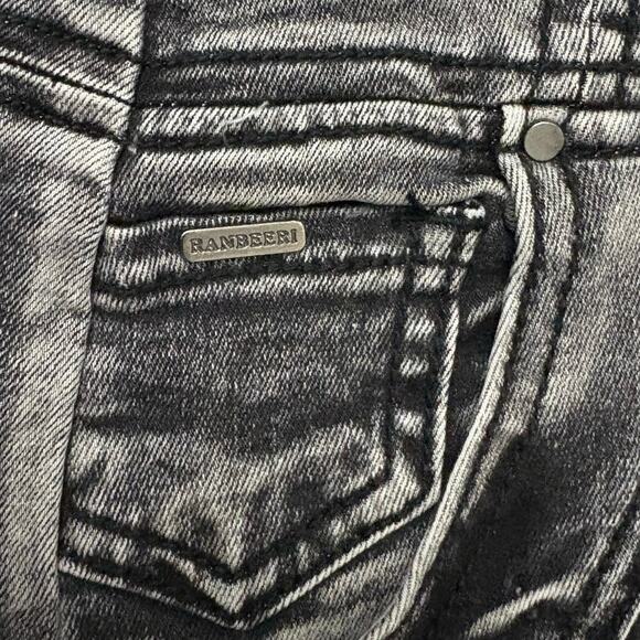 Ranberri Black Denim Pencil Skirt Sz 26 High Waist Faded Wash Stretch Knee Lengt - Picture 7 of 9